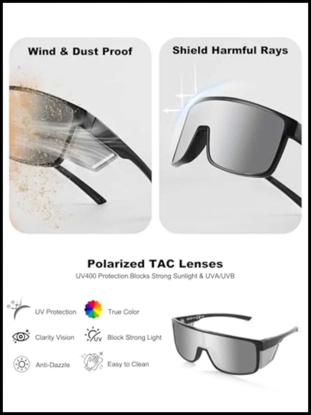 Polarized Sunglasses with Removable Side Shields UV400 Protection TR90 Sport